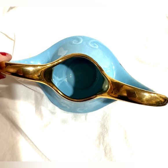 22KG ⏬Pearl ChinaCo Ceramic MCM AQUA Sky SugarBowl/Hand Painted/USA Decor Home - Picture 3 of 6